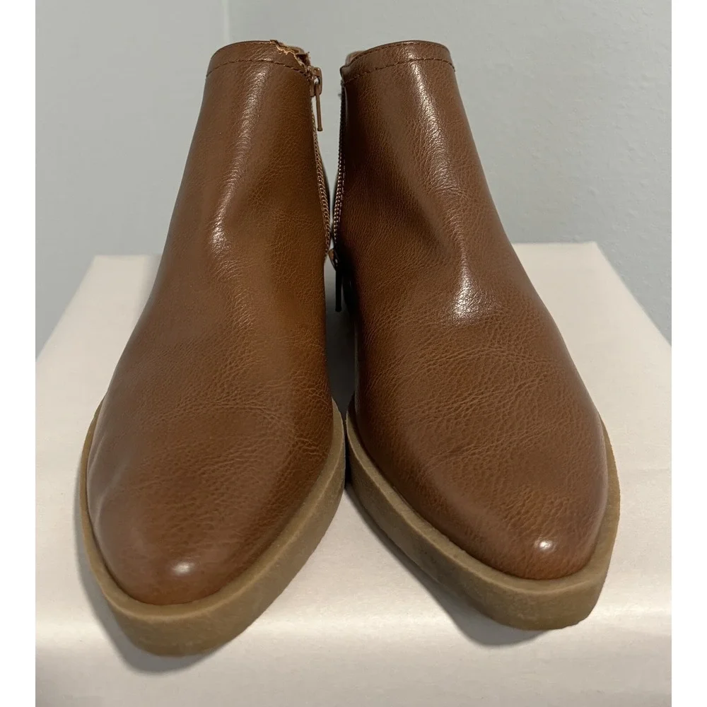 Frye & Co ILISHA Stacked Heel Boot Tan Ankle Side Zip Womens 6M See Desc*